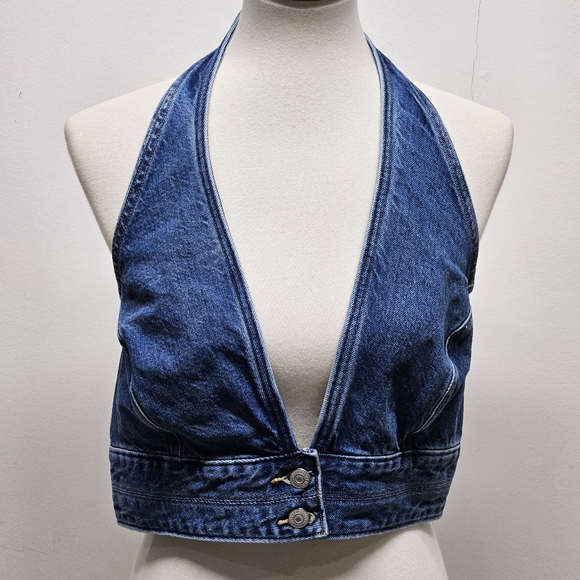 Levi's Daisy Denim Halter Top Size Large Festival Coachella Coquette - Picture 2 of 16